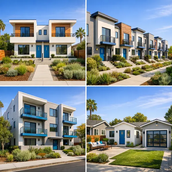 Grid featuring duplex, townhomes, apartment, and ADU—examples of multi-unit construction projects