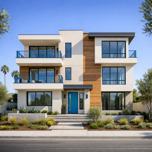 Modern new construction residential building with clean lines and neutral tones, completed by Alvapareen Construction
