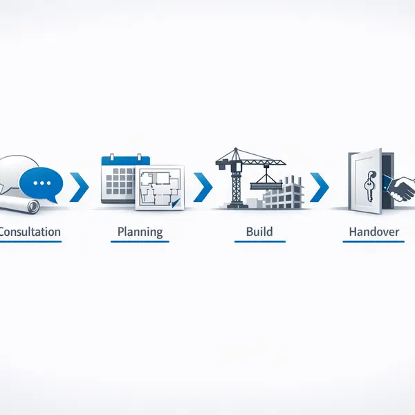 Structured four-step new construction process illustration showing each project phase in clear sequence