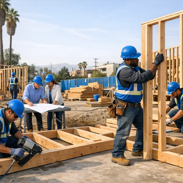 Ground-up new construction in Los Angeles showing skilled workers and professional site coordination.