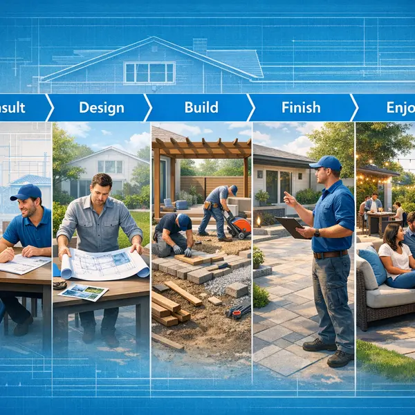 Infographic showing Alvapareen Construction’s five-step backyard transformations process for property owners.