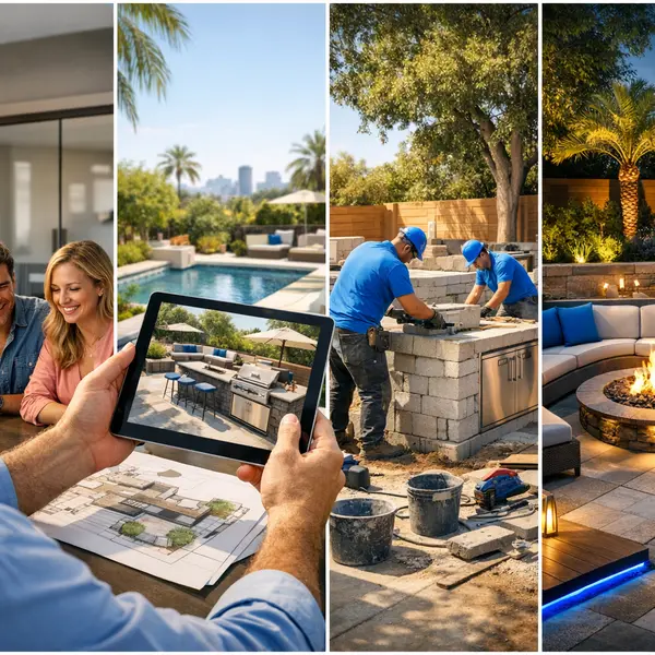 Key phases of outdoor kitchen, BBQ, and fire pit construction process for Agoura Hills homeowners