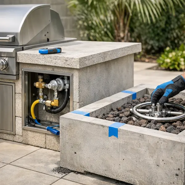 Outdoor Kitchen, BBQ & Fire Pit project in progress showing detailed craftsmanship and quality materials in Los Angeles.