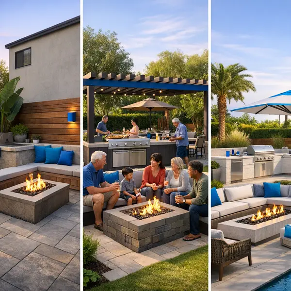 Three distinct Outdoor Kitchen, BBQ & Fire Pit designs for Tarzana homes and gatherings