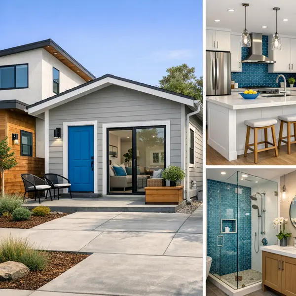 Collage of projects enabled by Permit, Plan & Engineering, showcasing new home, ADU, and remodel work