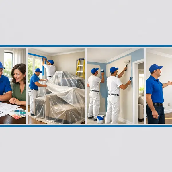 Four-step home painting services process by Alvapareen Construction featuring consultation, prep, painting, walkthrough