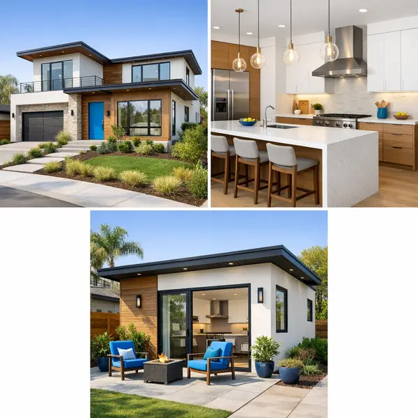 Grid showing three Beverly Hills project types: garage conversions, new construction, and ADU remodels.