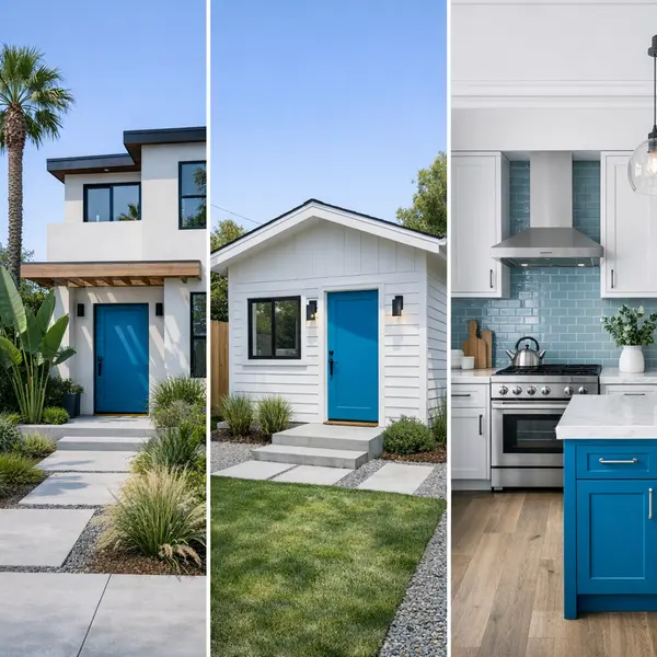 Grid of new construction services including home exterior, ADU, and modern renovation in Beverly Hills