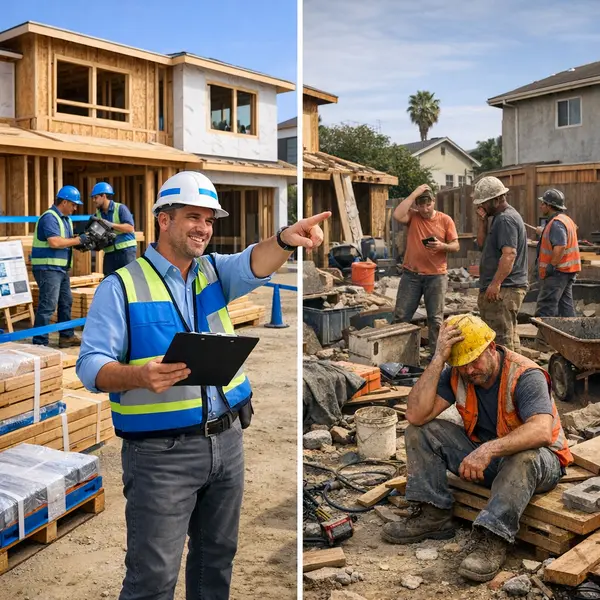 Organized new construction site in Tarzana showing project manager and coordinated team for better outcomes