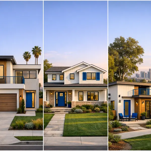 Grid view of diverse new construction projects including homes, additions, and ADU buildings in Tarzana