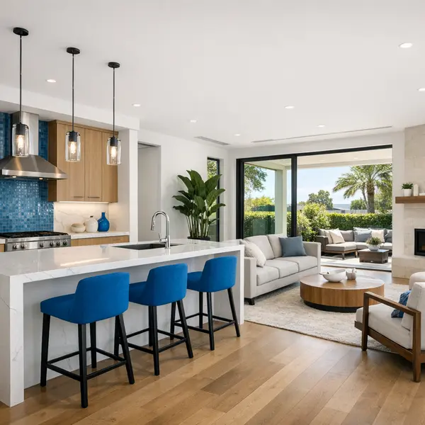 Modern new construction in Los Angeles with sunlit interior, premium finishes, and open layout.