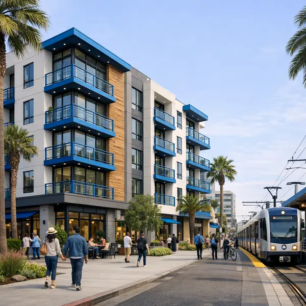 Modern new construction apartments Los Angeles near Metro corridor with walkable urban amenities and retail spaces