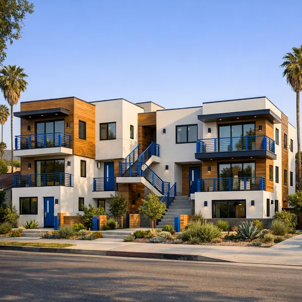 Modern multi-unit construction Project in Winnetka featuring clean architecture and inviting landscaping