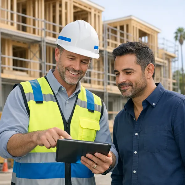 Project manager guides a client through a Multi-Unit construction Project at an active Winnetka building site