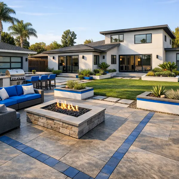 Comprehensive stamp concrete & pavers project with landscaping and exterior improvements in Sherman Oaks